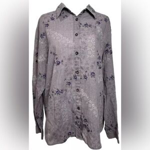 Vintage Tapestry L Purple Floral Print Button Down Blouse